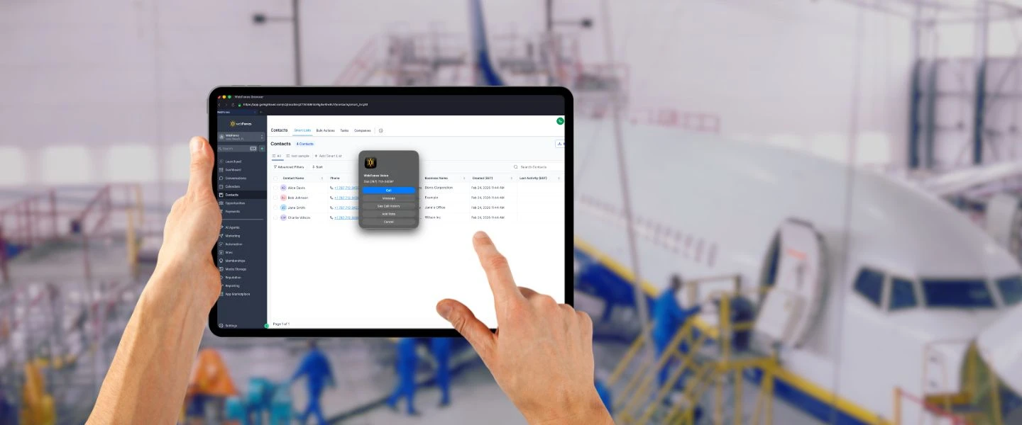 WebFones Browser integration with aviation CRM software
